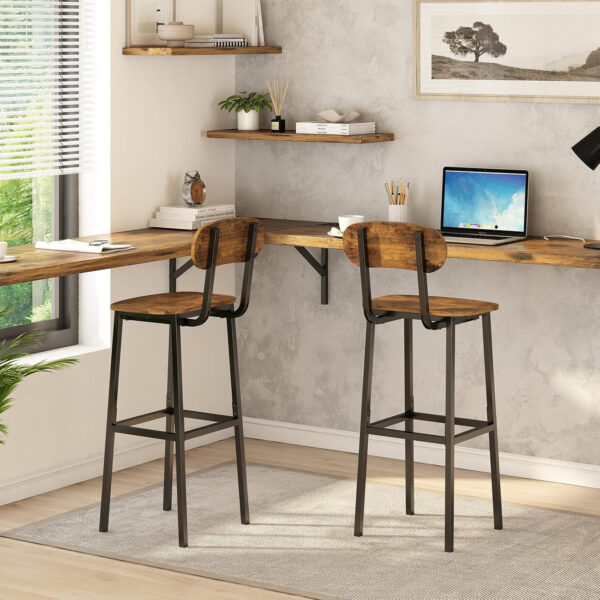 6887d47cabc9df507a1a2fa74aeb877b880bf9ec62b86b22d0184.jpg GILLAS Set of 2 Bar Stools, Tall Bar Stool with Backrest and Footrest, Tall Bar Chairs, Industrial Style Counter Height Bar Stool for Dining Room, Kitchen, Rustic Brown
