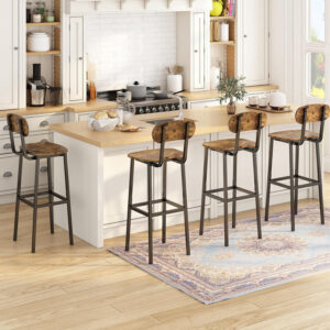 6887d47f37fba547a17b922938cae51e8420fd17ae2827953f952.jpg GILLAS Set of 2 Bar Stools, Tall Bar Stool with Backrest and Footrest, Tall Bar Chairs, Industrial Style Counter Height Bar Stool for Dining Room, Kitchen, Rustic Brown