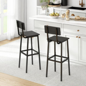 6887d48284dff95d517e7ddcad3dcf077019e04343b3674b98144.jpg GILLAS Set of 2 Bar Stools, Tall Bar Stool with Backrest and Footrest, Tall Bar Chairs, Industrial Style Counter Height Bar Stool for Dining Room, Kitchen, Rustic Brown