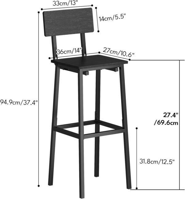 6887d486e00855e975aba6032ea56a92c8b2b161e6e5449907b09.jpg GILLAS Set of 2 Bar Stools, Tall Bar Stool with Backrest and Footrest, Tall Bar Chairs, Industrial Style Counter Height Bar Stool for Dining Room, Kitchen, Rustic Brown
