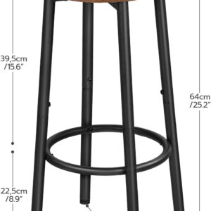 HOOBRO Bar Stools, Set of 2 Bar Chairs, Kitchen Round Height Stools with Footrest, Breakfast Bar Stools, Sturdy Steel Frame, for Dining Room, Kitchen, Party, Easy Assembly, Rustic Brown BF03BY01