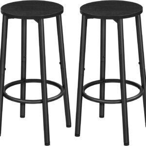 HOOBRO Bar Stools, Set of 2 Bar Chairs, Kitchen Round Height Stools with Footrest, Breakfast Bar Stools, Sturdy Steel Frame, for Dining Room, Kitchen, Party, Easy Assembly, Rustic Brown BF03BY01