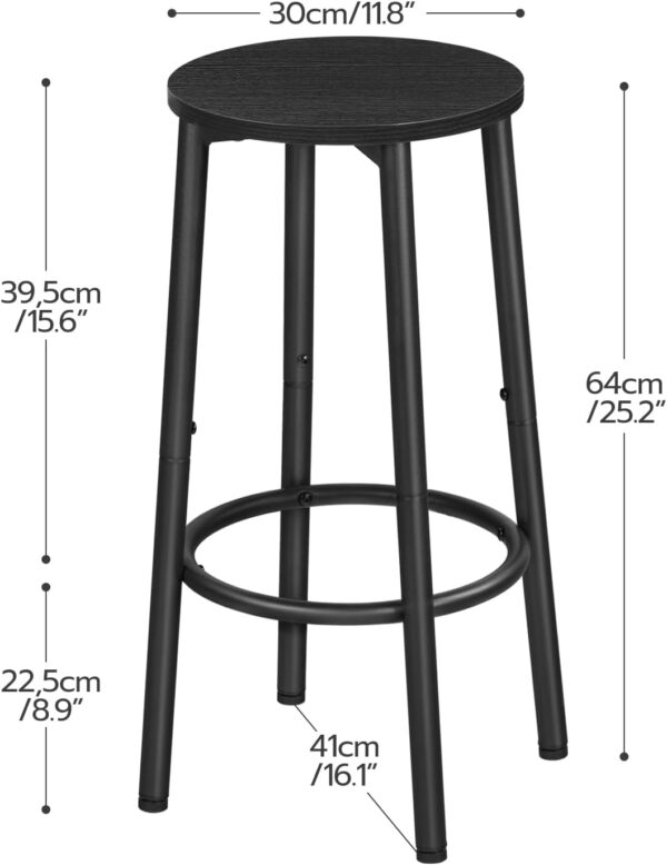 HOOBRO Bar Stools, Set of 2 Bar Chairs, Kitchen Round Height Stools with Footrest, Breakfast Bar Stools, Sturdy Steel Frame, for Dining Room, Kitchen, Party, Easy Assembly, Rustic Brown BF03BY01