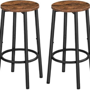 HOOBRO Bar Stools, Set of 2 Bar Chairs, Kitchen Round Height Stools with Footrest, Breakfast Bar Stools, Sturdy Steel Frame, for Dining Room, Kitchen, Party, Easy Assembly, Rustic Brown BF03BY01