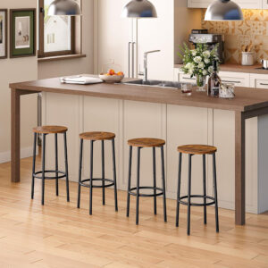 HOOBRO Bar Stools, Set of 2 Bar Chairs, Kitchen Round Height Stools with Footrest, Breakfast Bar Stools, Sturdy Steel Frame, for Dining Room, Kitchen, Party, Easy Assembly, Rustic Brown BF03BY01