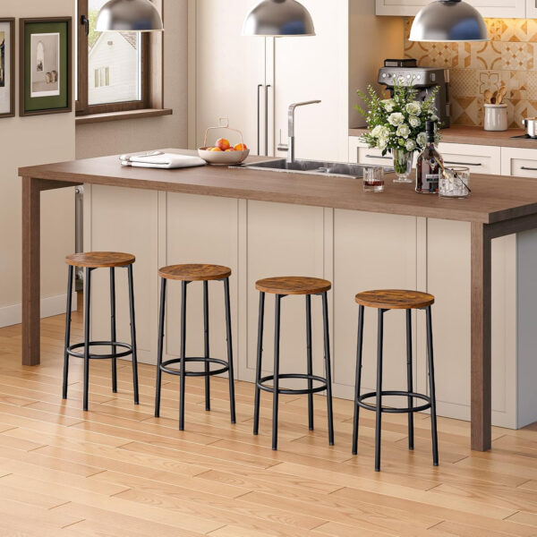 HOOBRO Bar Stools, Set of 2 Bar Chairs, Kitchen Round Height Stools with Footrest, Breakfast Bar Stools, Sturdy Steel Frame, for Dining Room, Kitchen, Party, Easy Assembly, Rustic Brown BF03BY01