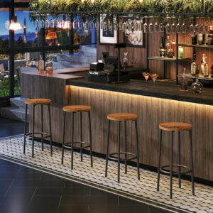 HOOBRO Bar Stools, Set of 2 Bar Chairs, Kitchen Round Height Stools with Footrest, Breakfast Bar Stools, Sturdy Steel Frame, for Dining Room, Kitchen, Party, Easy Assembly, Rustic Brown BF03BY01