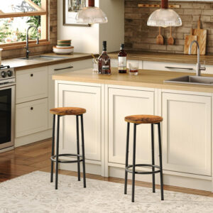HOOBRO Bar Stools, Set of 2 Bar Chairs, Kitchen Round Height Stools with Footrest, Breakfast Bar Stools, Sturdy Steel Frame, for Dining Room, Kitchen, Party, Easy Assembly, Rustic Brown BF03BY01