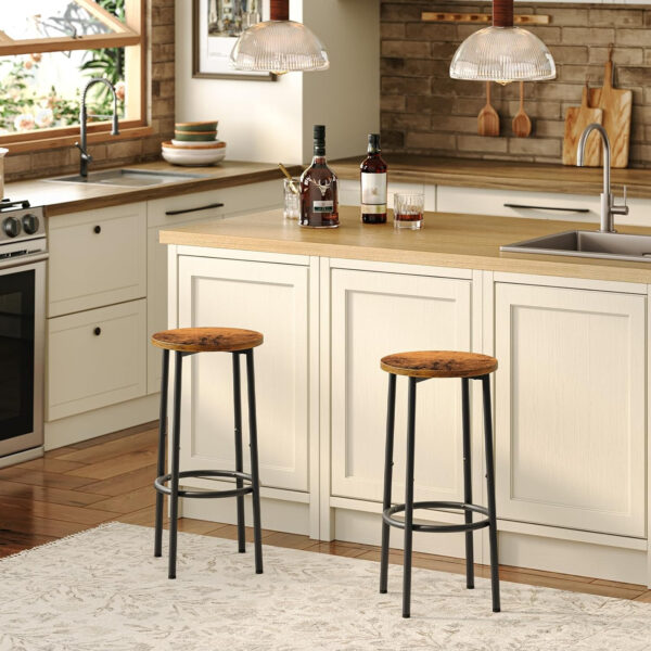 HOOBRO Bar Stools, Set of 2 Bar Chairs, Kitchen Round Height Stools with Footrest, Breakfast Bar Stools, Sturdy Steel Frame, for Dining Room, Kitchen, Party, Easy Assembly, Rustic Brown BF03BY01
