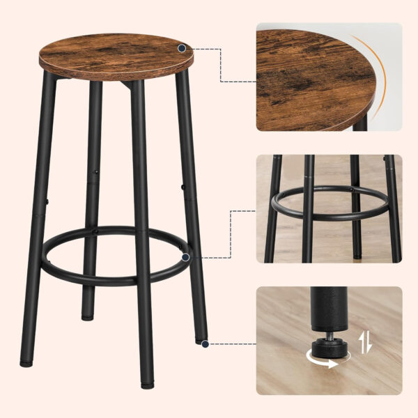 HOOBRO Bar Stools, Set of 2 Bar Chairs, Kitchen Round Height Stools with Footrest, Breakfast Bar Stools, Sturdy Steel Frame, for Dining Room, Kitchen, Party, Easy Assembly, Rustic Brown BF03BY01
