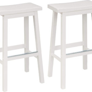 Amazon Basics Solid Wood Saddle-Seat Kitchen Counter Barstool with Footrest, Easy Assembly - 29-Inch Height - White - Set of 2