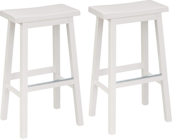 Amazon Basics Solid Wood Saddle-Seat Kitchen Counter Barstool with Footrest, Easy Assembly - 29-Inch Height - White - Set of 2