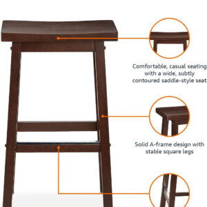 Amazon Basics Solid Wood Saddle-Seat Kitchen Counter Barstool with Footrest, Easy Assembly - 29-Inch Height - White - Set of 2