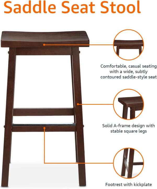 Amazon Basics Solid Wood Saddle-Seat Kitchen Counter Barstool with Footrest, Easy Assembly - 29-Inch Height - White - Set of 2