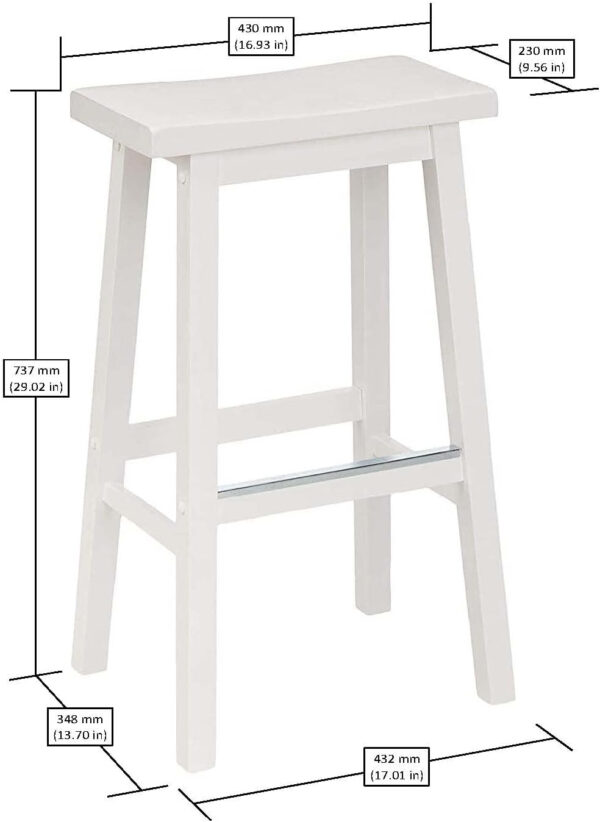 Amazon Basics Solid Wood Saddle-Seat Kitchen Counter Barstool with Footrest, Easy Assembly - 29-Inch Height - White - Set of 2