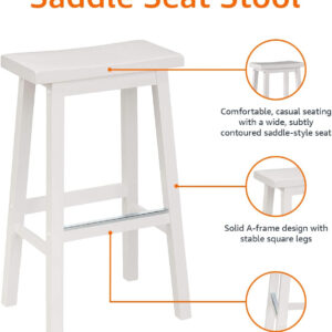 Amazon Basics Solid Wood Saddle-Seat Kitchen Counter Barstool with Footrest, Easy Assembly - 29-Inch Height - White - Set of 2