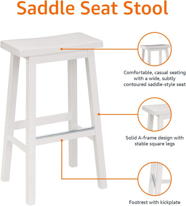 Amazon Basics Solid Wood Saddle-Seat Kitchen Counter Barstool with Footrest, Easy Assembly - 29-Inch Height - White - Set of 2