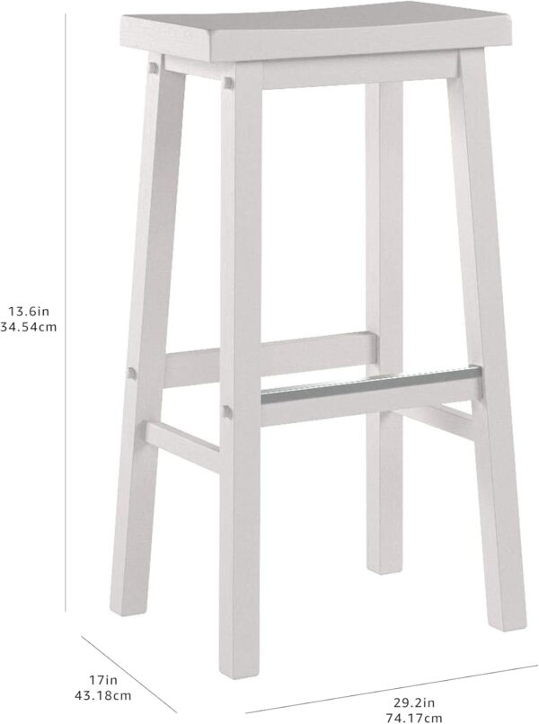 Amazon Basics Solid Wood Saddle-Seat Kitchen Counter Barstool with Footrest, Easy Assembly - 29-Inch Height - White - Set of 2