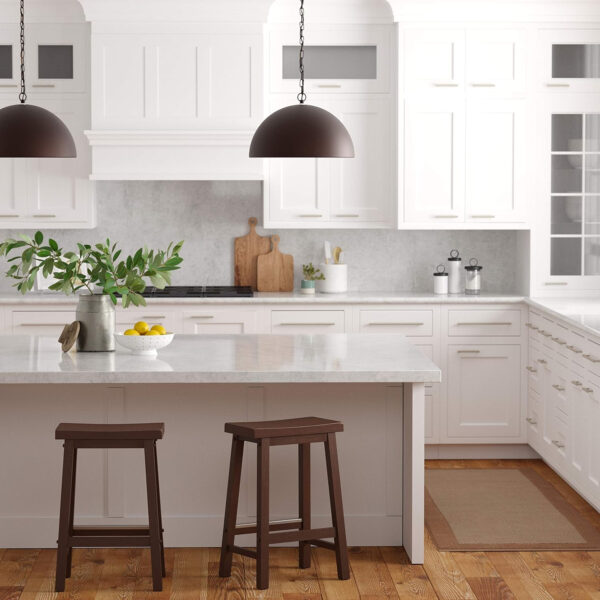 Amazon Basics Solid Wood Saddle-Seat Kitchen Counter Barstool with Footrest, Easy Assembly - 29-Inch Height - White - Set of 2