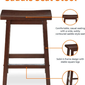 Amazon Basics Solid Wood Saddle-Seat Kitchen Counter Barstool with Footrest, Easy Assembly - 29-Inch Height - White - Set of 2