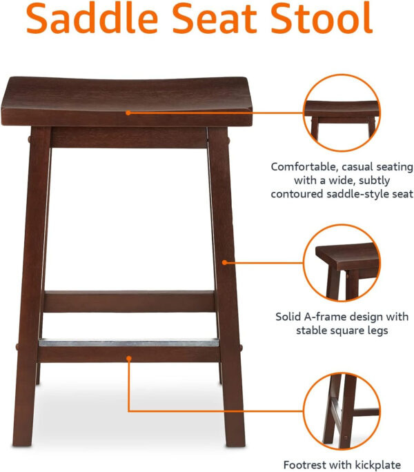 Amazon Basics Solid Wood Saddle-Seat Kitchen Counter Barstool with Footrest, Easy Assembly - 29-Inch Height - White - Set of 2