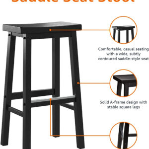 Amazon Basics Solid Wood Saddle-Seat Kitchen Counter Barstool with Footrest, Easy Assembly - 29-Inch Height - White - Set of 2