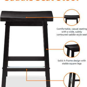 Amazon Basics Solid Wood Saddle-Seat Kitchen Counter Barstool with Footrest, Easy Assembly - 29-Inch Height - White - Set of 2