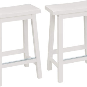 Amazon Basics Solid Wood Saddle-Seat Kitchen Counter Barstool with Footrest, Easy Assembly - 29-Inch Height - White - Set of 2