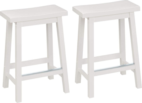 Amazon Basics Solid Wood Saddle-Seat Kitchen Counter Barstool with Footrest, Easy Assembly - 29-Inch Height - White - Set of 2