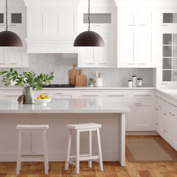 Amazon Basics Solid Wood Saddle-Seat Kitchen Counter Barstool with Footrest, Easy Assembly - 29-Inch Height - White - Set of 2