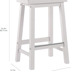 Amazon Basics Solid Wood Saddle-Seat Kitchen Counter Barstool with Footrest, Easy Assembly - 29-Inch Height - White - Set of 2