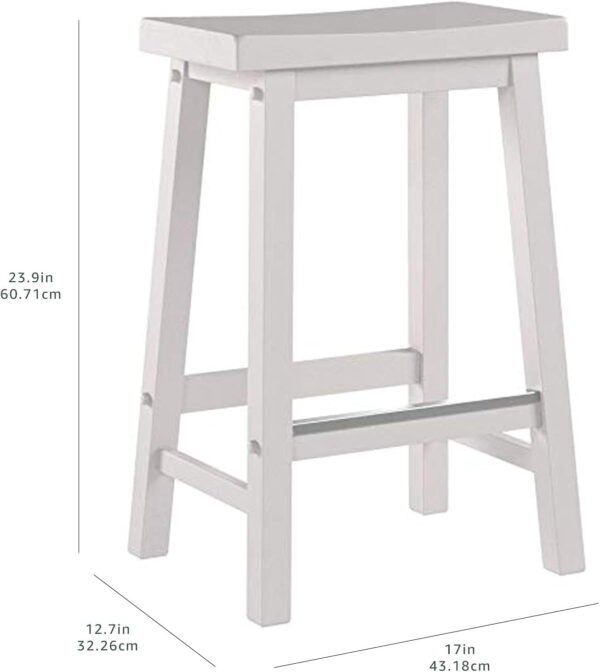 Amazon Basics Solid Wood Saddle-Seat Kitchen Counter Barstool with Footrest, Easy Assembly - 29-Inch Height - White - Set of 2