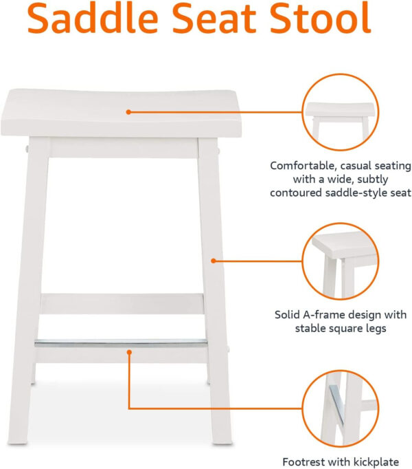 Amazon Basics Solid Wood Saddle-Seat Kitchen Counter Barstool with Footrest, Easy Assembly - 29-Inch Height - White - Set of 2