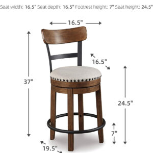 Signature Design by Ashley Valebeck Rustic Farmhouse 24.5” Counter Height Swivel Bar Stool, Brown