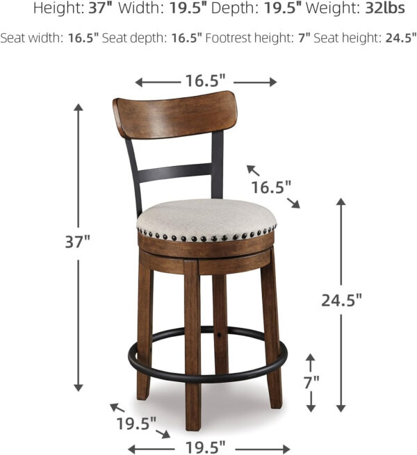 Signature Design by Ashley Valebeck Rustic Farmhouse 24.5” Counter Height Swivel Bar Stool, Brown