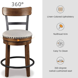 Signature Design by Ashley Valebeck Rustic Farmhouse 24.5” Counter Height Swivel Bar Stool, Brown