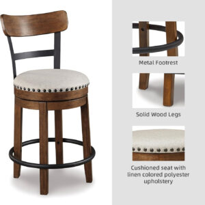 Signature Design by Ashley Valebeck Rustic Farmhouse 24.5” Counter Height Swivel Bar Stool, Brown