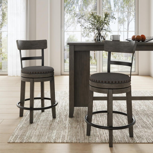 Signature Design by Ashley Valebeck Rustic Farmhouse 24.5” Counter Height Swivel Bar Stool, Brown