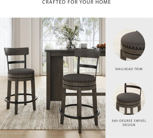 Signature Design by Ashley Valebeck Rustic Farmhouse 24.5” Counter Height Swivel Bar Stool, Brown