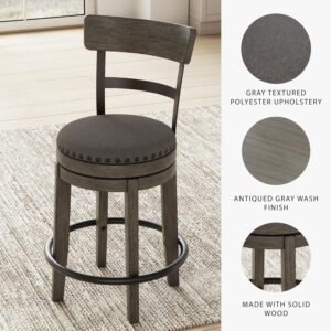 Signature Design by Ashley Valebeck Rustic Farmhouse 24.5” Counter Height Swivel Bar Stool, Brown