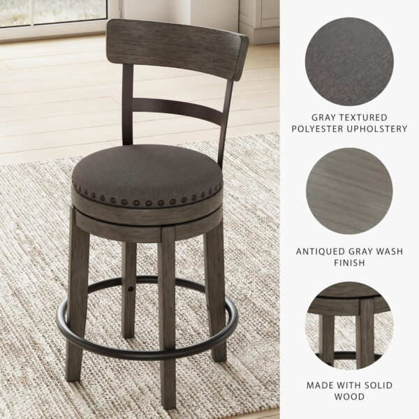 Signature Design by Ashley Valebeck Rustic Farmhouse 24.5” Counter Height Swivel Bar Stool, Brown