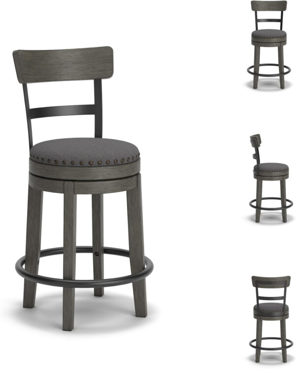 Signature Design by Ashley Valebeck Rustic Farmhouse 24.5” Counter Height Swivel Bar Stool, Brown