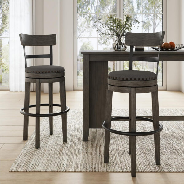Signature Design by Ashley Valebeck Rustic Farmhouse 24.5” Counter Height Swivel Bar Stool, Brown