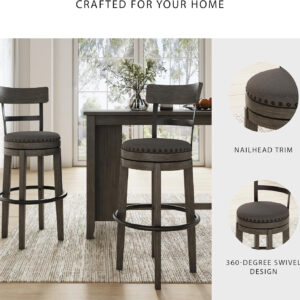 Signature Design by Ashley Valebeck Rustic Farmhouse 24.5” Counter Height Swivel Bar Stool, Brown