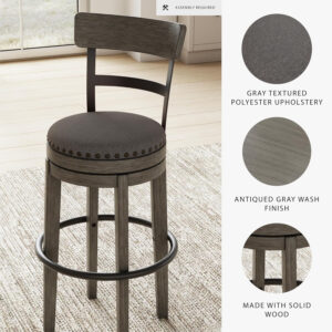 Signature Design by Ashley Valebeck Rustic Farmhouse 24.5” Counter Height Swivel Bar Stool, Brown