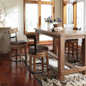 Signature Design by Ashley Valebeck Rustic Farmhouse 24.5” Counter Height Swivel Bar Stool, Brown