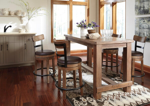 Signature Design by Ashley Valebeck Rustic Farmhouse 24.5” Counter Height Swivel Bar Stool, Brown