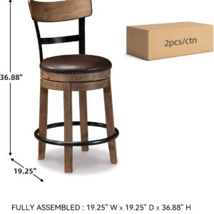 Signature Design by Ashley Valebeck Rustic Farmhouse 24.5” Counter Height Swivel Bar Stool, Brown