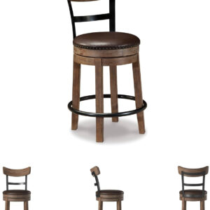 Signature Design by Ashley Valebeck Rustic Farmhouse 24.5” Counter Height Swivel Bar Stool, Brown