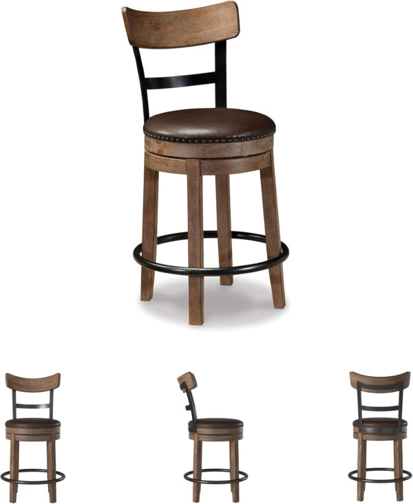 Signature Design by Ashley Valebeck Rustic Farmhouse 24.5” Counter Height Swivel Bar Stool, Brown